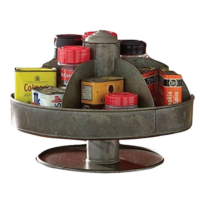 Benzara Galvanized Lazy Susan Organizer With 6 Pockets, Gray