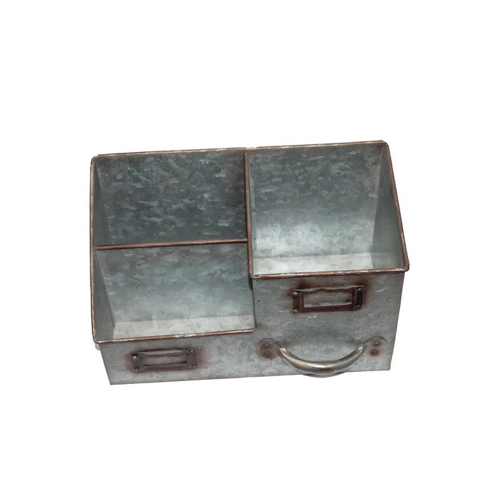 Benzara AMC0016 Three Bin Galvanized Metal Desk Organiser with Attached Label Slots, Gray