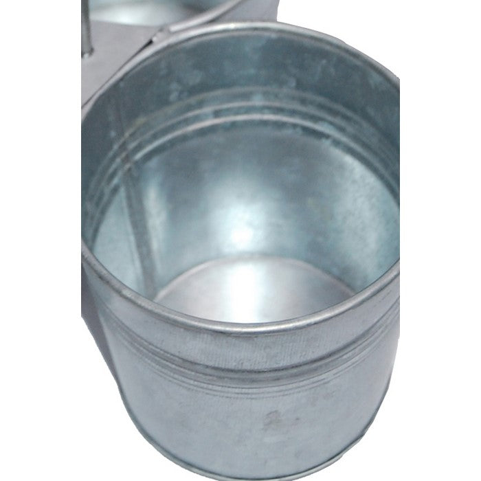 Benzara AMC0017 Galvanized Metal Cutlery Holder with Three Buckets and Ring Holder, Gray