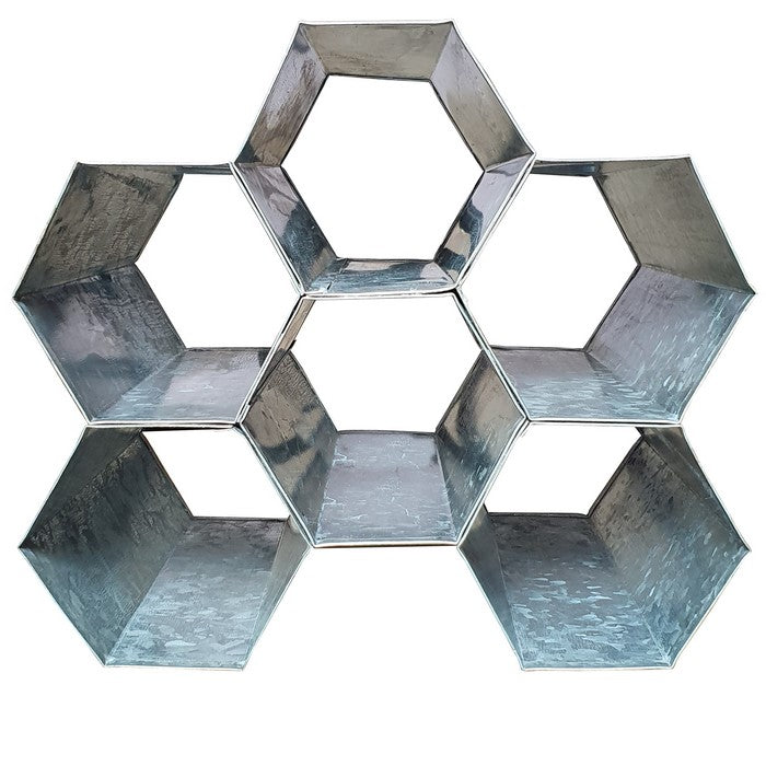 Galvanized Metal Tabletop Rack with 6 Honeycomb Design Bottle Storage, Gray