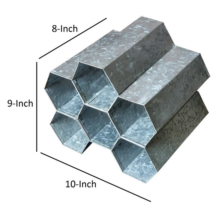 Galvanized Metal Tabletop Rack with 6 Honeycomb Design Bottle Storage, Gray