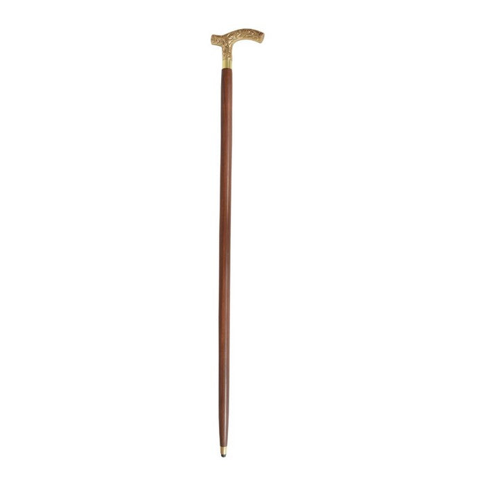 Lyptus Wood Walking Stick With Aesthetic Brass Handle, Walnut Brown