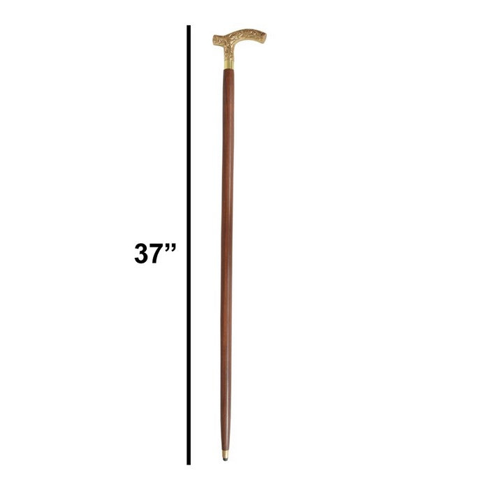 Lyptus Wood Walking Stick With Aesthetic Brass Handle, Walnut Brown