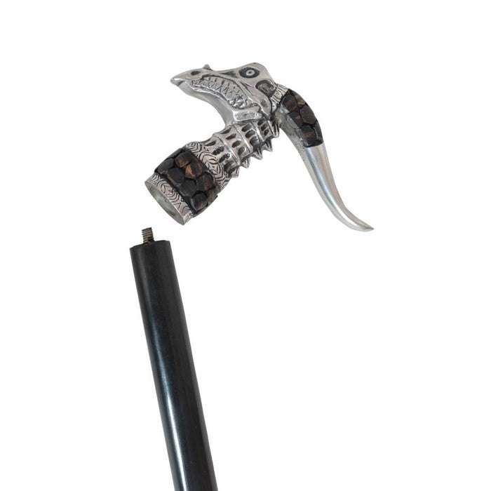 Walking Stick With Metal Nebula Dragon, Silver and Black