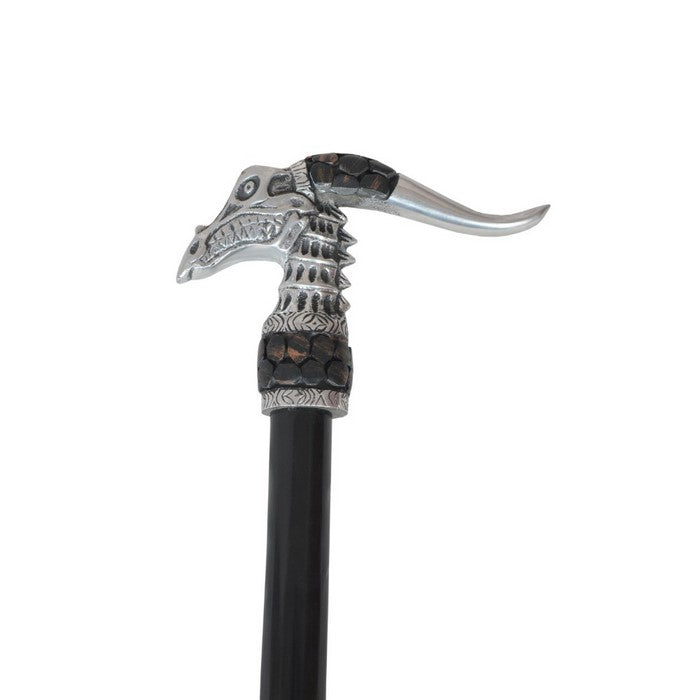 Walking Stick With Metal Nebula Dragon, Silver and Black