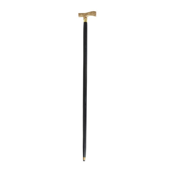 Wooden Walking Stick with Lustrous Brass Handle, Black and Gold
