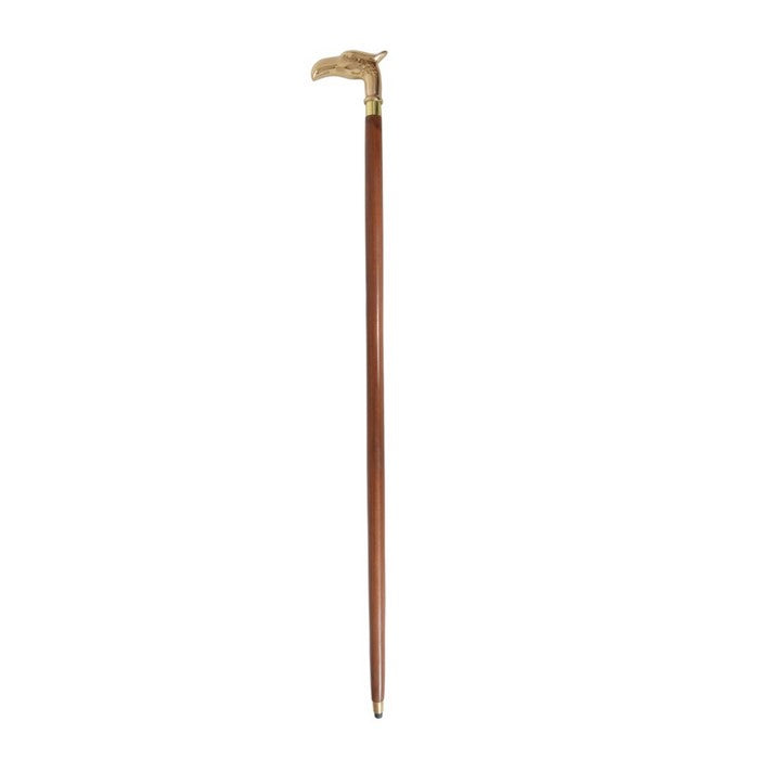 Fierce Lyptus Wood Walking Stick With Brass Eagle Head Handle, Brown and Gold