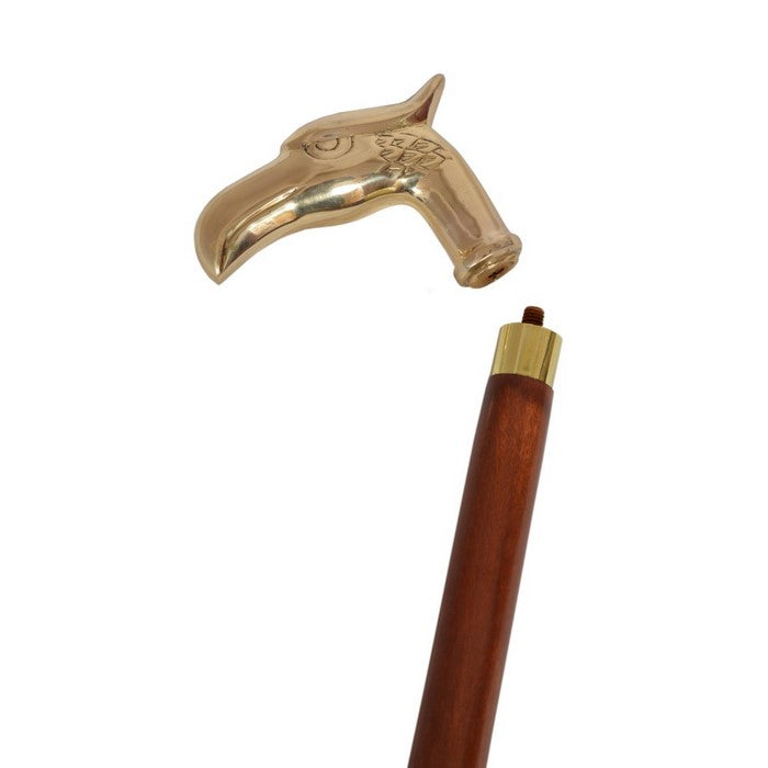 Fierce Lyptus Wood Walking Stick With Brass Eagle Head Handle, Brown and Gold