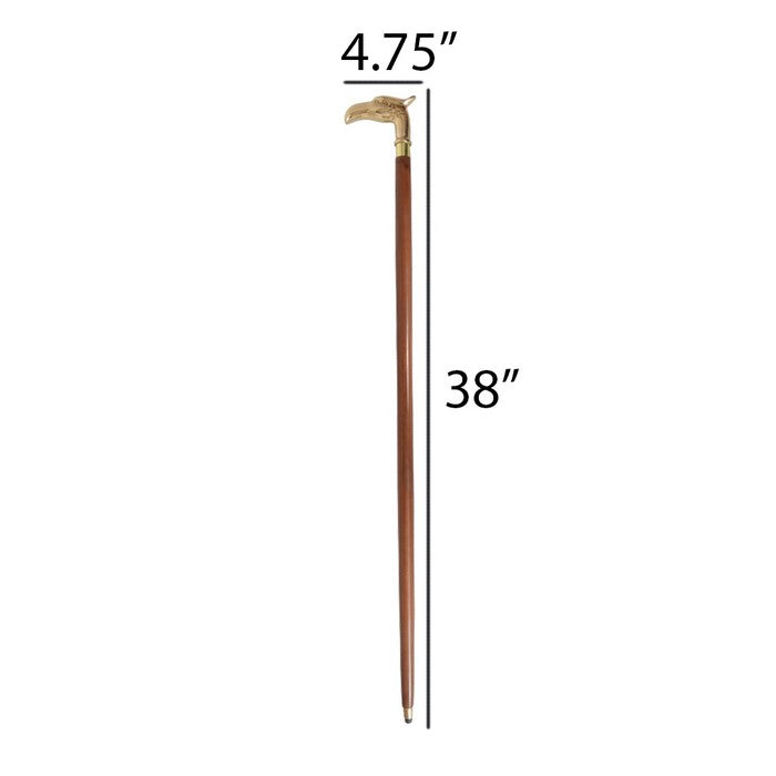 Fierce Lyptus Wood Walking Stick With Brass Eagle Head Handle, Brown and Gold