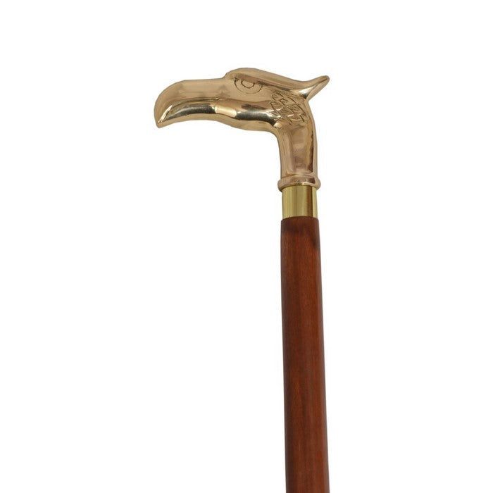 Fierce Lyptus Wood Walking Stick With Brass Eagle Head Handle, Brown and Gold