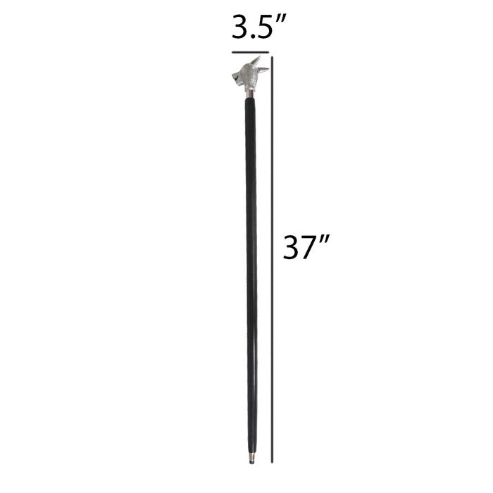 Black Lyptus Wood Cane Walking Stick With Silver Wolf's Head Handle