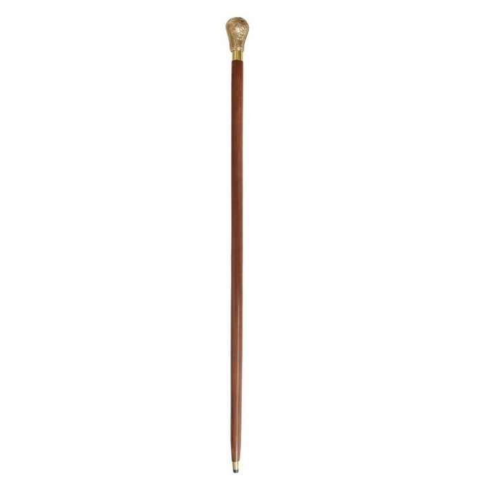 Lyptus Wood Walking Stick With Regal Brass Knob Handle, Brown And Gold