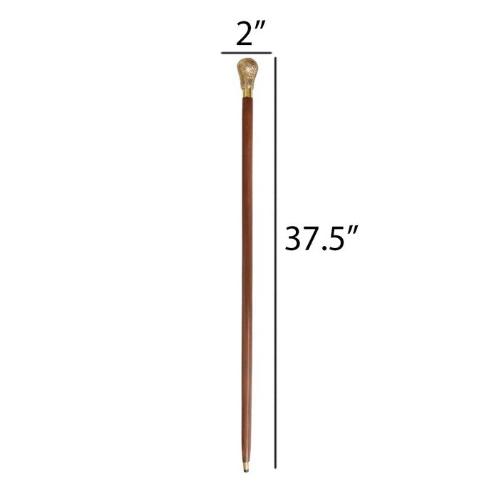 Lyptus Wood Walking Stick With Regal Brass Knob Handle, Brown And Gold