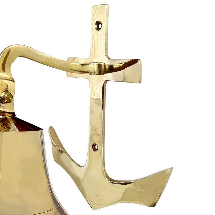 7 Inch Brass Ship Bell Wall Decor with Anchor Bracket Design, Gold