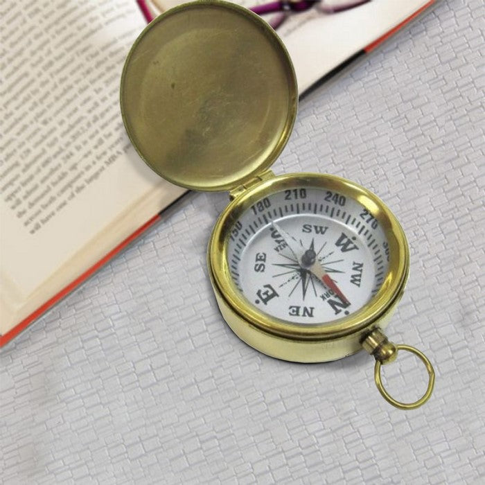 Wonderful Brass Pocket Compass with Lid White Dial