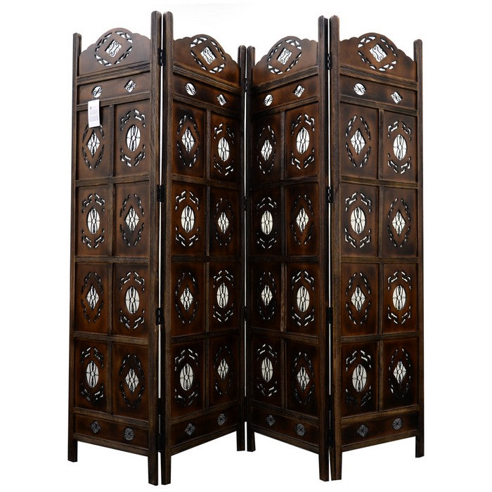Kashmiri Wood Room Divider 4 Panel Carved Screen