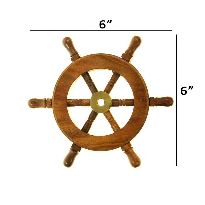 decorative Wooden Ship Wheel - Wood and Brass