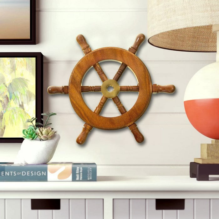 decorative Wooden Ship Wheel - Wood and Brass