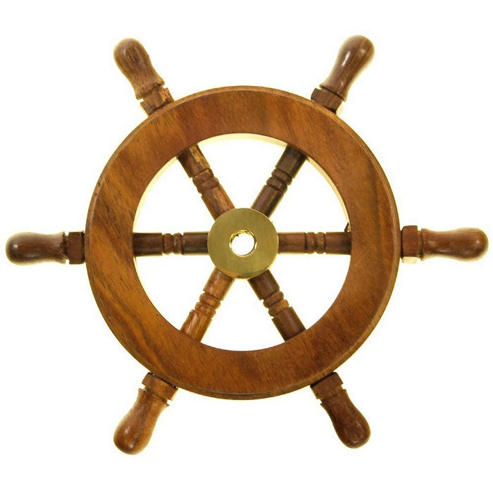decorative Wooden Ship Wheel - Wood and Brass