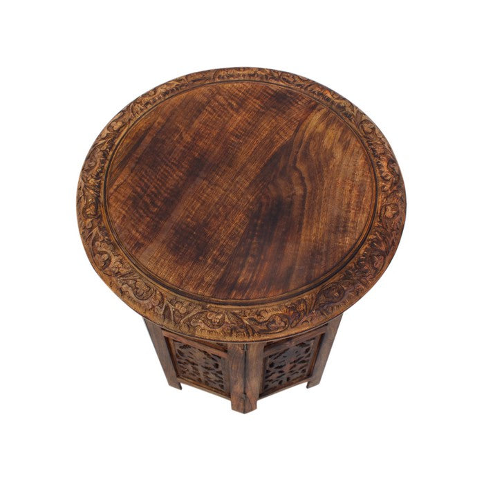 The Urban Port Wooden Hand Carved Folding Accent Coffee Table, Brown