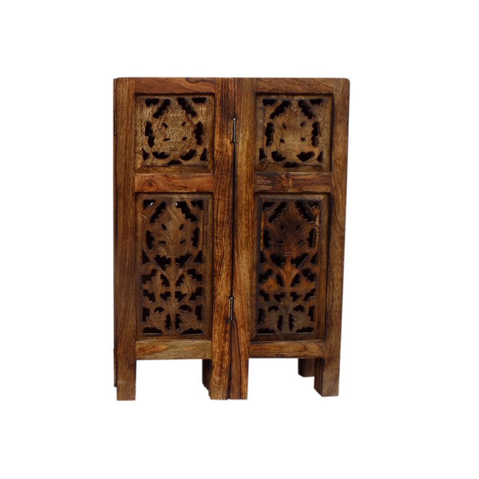 The Urban Port Wooden Hand Carved Folding Accent Coffee Table, Brown