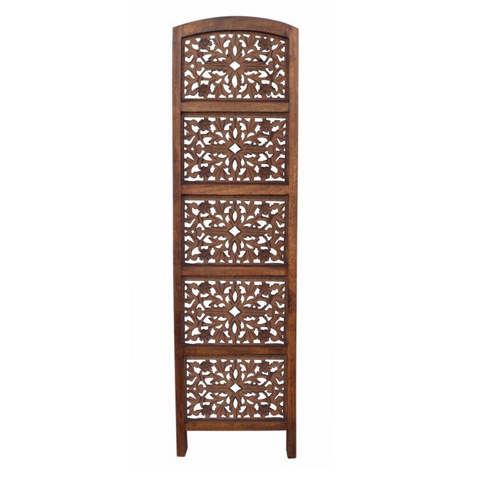 The Urban Port Handmade Foldable 4-Panel Wooden Partition Screen Room Divider, Brown