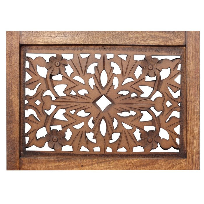 The Urban Port Handmade Foldable 4-Panel Wooden Partition Screen Room Divider, Brown