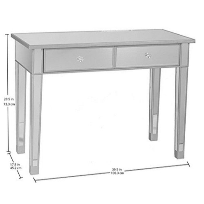 2 Drawer Wooden Console Table with Mirror Inserts, Silver and Gray