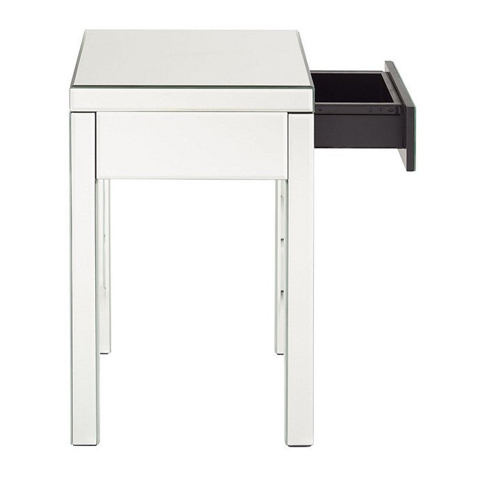 The Urban Port Single Drawer Mirrored End Table, Silver & Clear