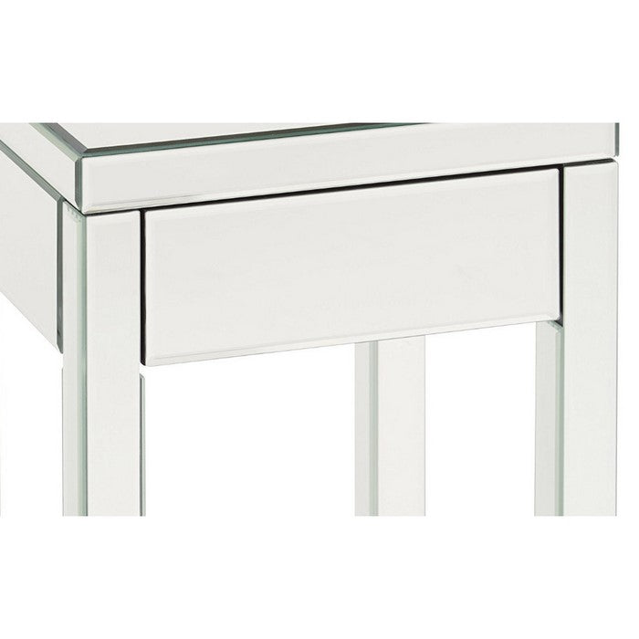 The Urban Port Single Drawer Mirrored End Table, Silver & Clear