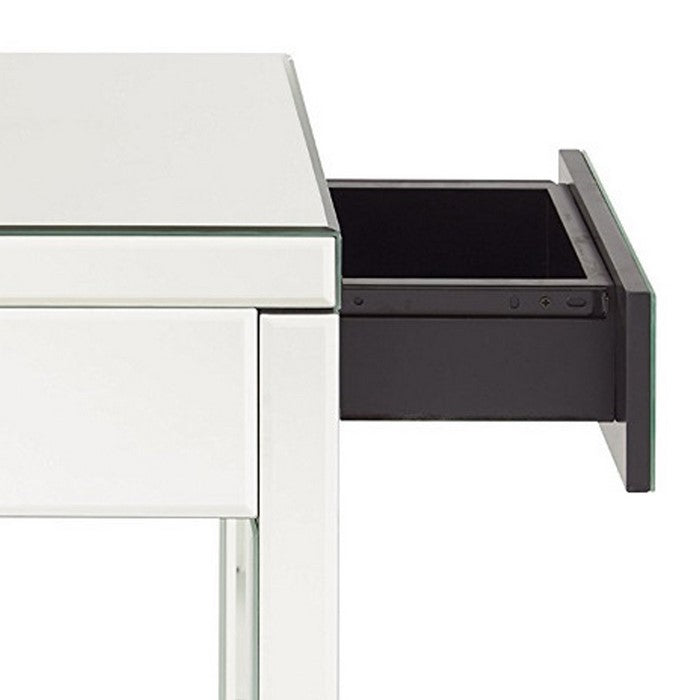 The Urban Port Single Drawer Mirrored End Table, Silver & Clear