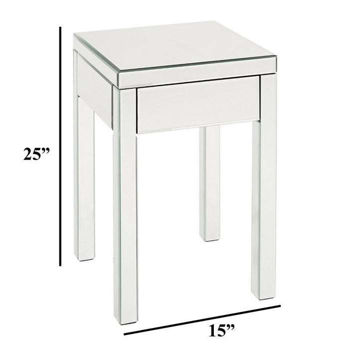 The Urban Port Single Drawer Mirrored End Table, Silver & Clear