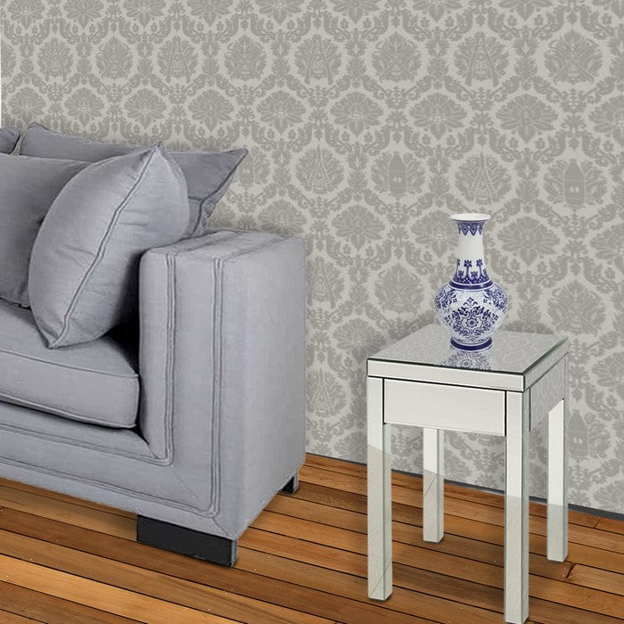 The Urban Port Single Drawer Mirrored End Table, Silver & Clear