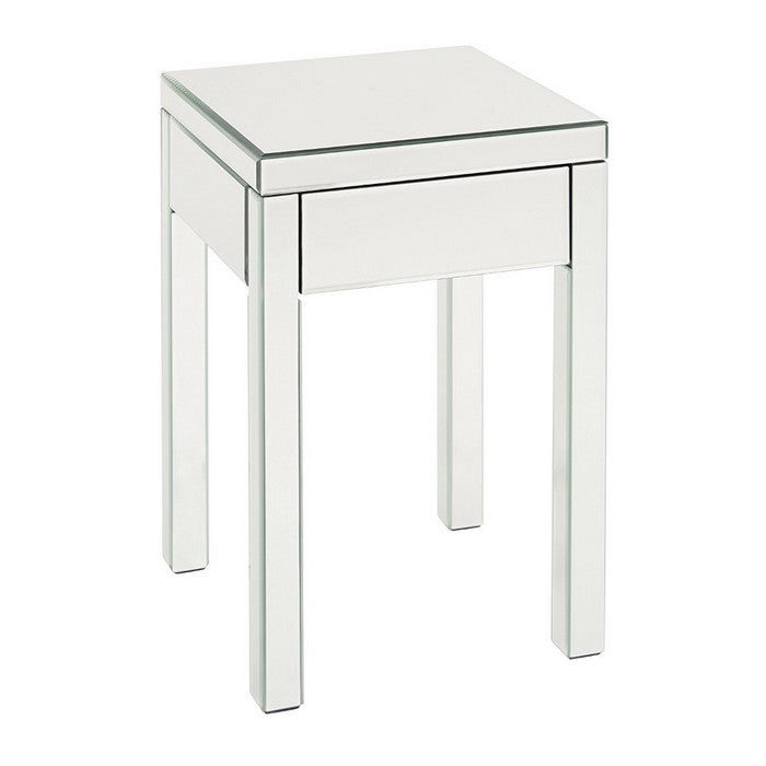 The Urban Port Single Drawer Mirrored End Table, Silver & Clear