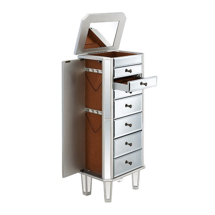The Urban Port Spacious Mirrored Jewelry Armoire, Silver