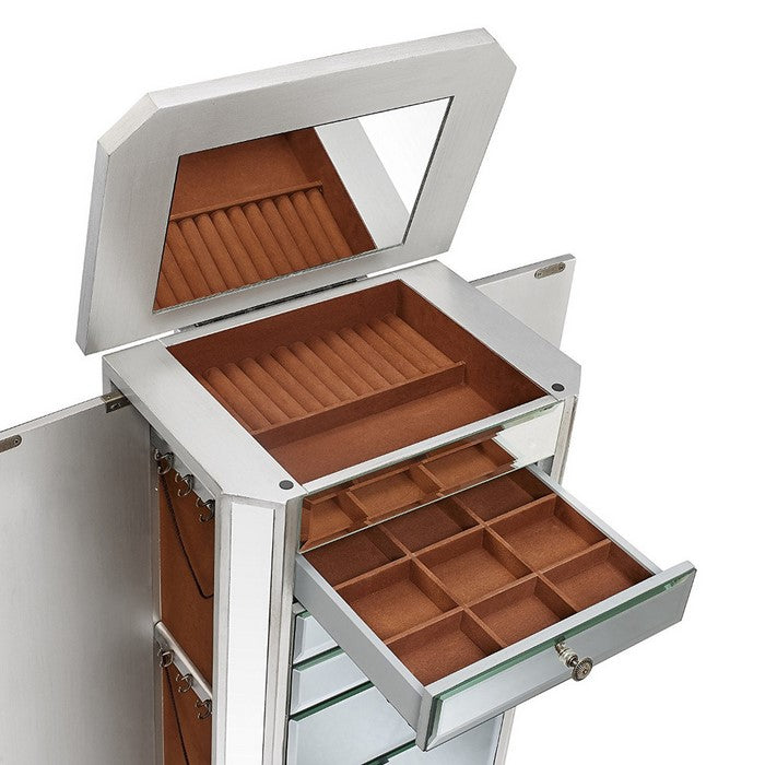 The Urban Port Spacious Mirrored Jewelry Armoire, Silver