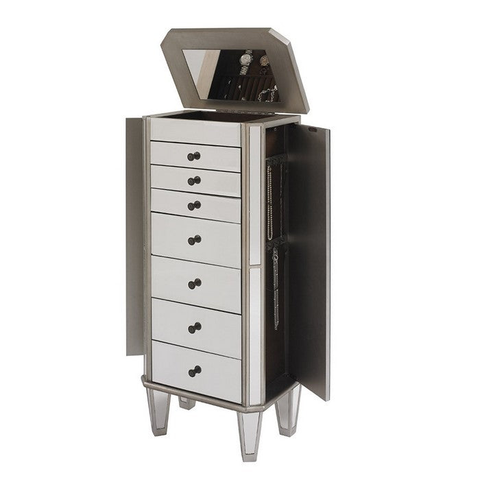 The Urban Port Spacious Mirrored Jewelry Armoire, Silver