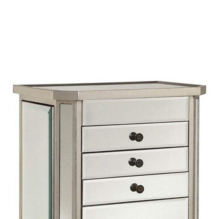The Urban Port Spacious Mirrored Jewelry Armoire, Silver
