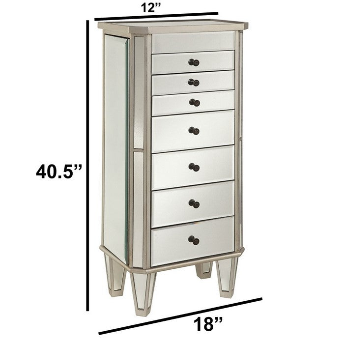 The Urban Port Spacious Mirrored Jewelry Armoire, Silver