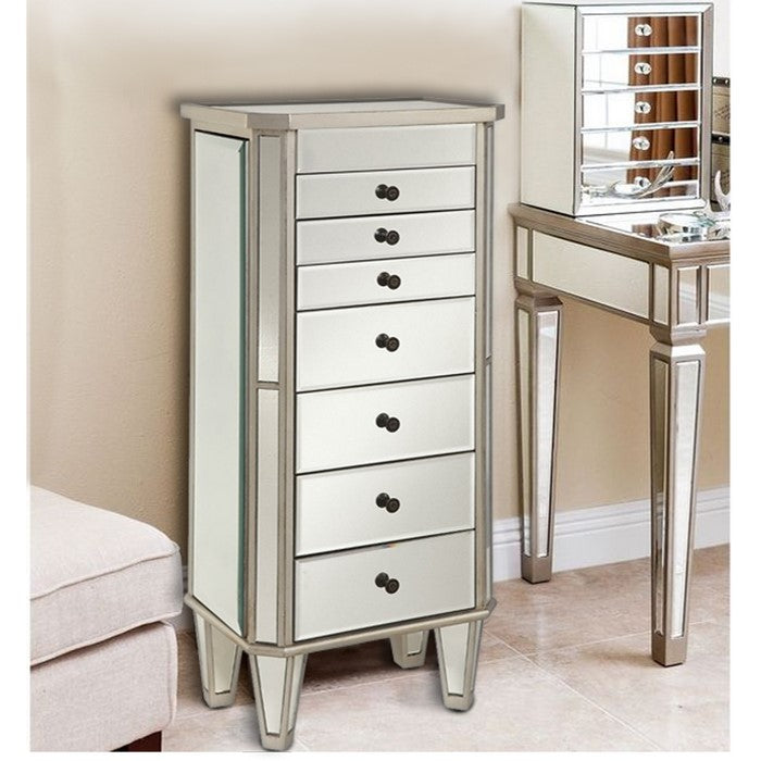 The Urban Port Spacious Mirrored Jewelry Armoire, Silver