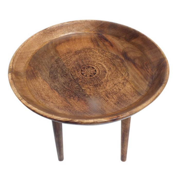 The Urban Port Round Wooden Folding Table with Tapered Legs, Brown