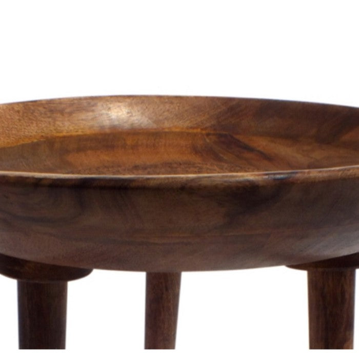 The Urban Port Round Wooden Folding Table with Tapered Legs, Brown