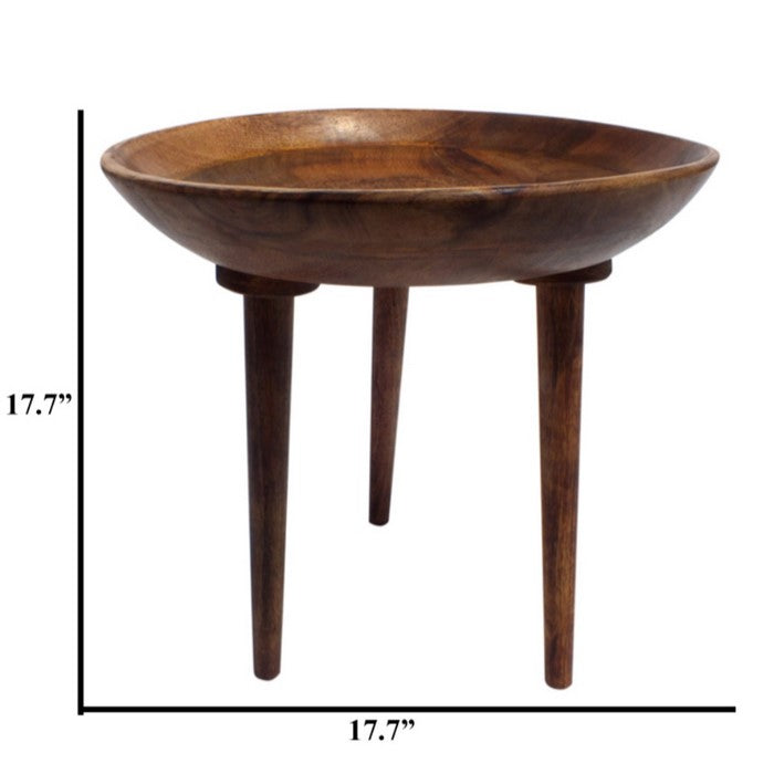 The Urban Port Round Wooden Folding Table with Tapered Legs, Brown