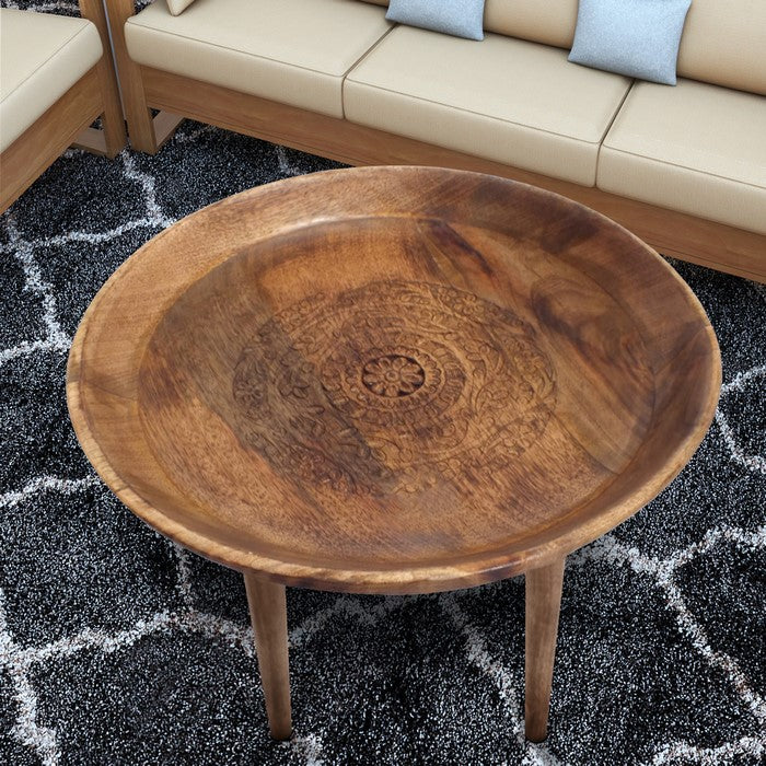 The Urban Port Round Wooden Folding Table with Tapered Legs, Brown