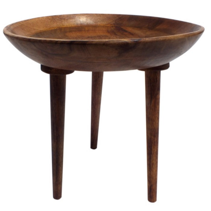 The Urban Port Round Wooden Folding Table with Tapered Legs, Brown
