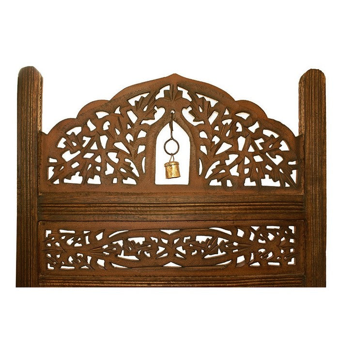 Handcrafted Wooden 4 Panel Room Divider Screen With Tiny Bells - Reversible