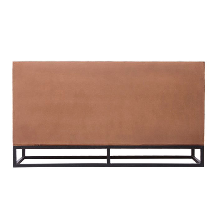 Modern Acacia Wood Dresser cum Display Unit With Metal Base, Walnut Brown and Black
