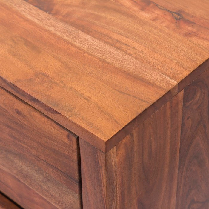 Modern Acacia Wood Dresser cum Display Unit With Metal Base, Walnut Brown and Black