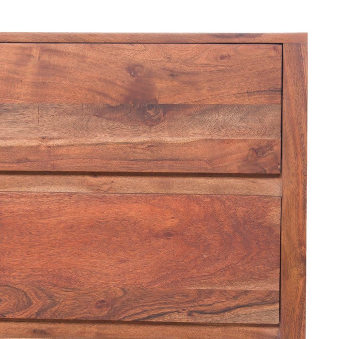 Modern Acacia Wood Dresser cum Display Unit With Metal Base, Walnut Brown and Black