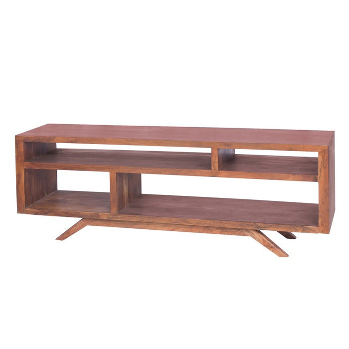 Mid Century Modern Acacia Wood Tv Unit With Splayed Legs, Walnut Brown